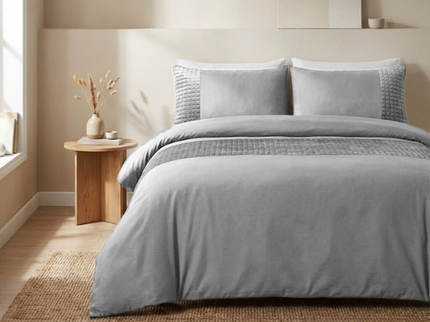 Dekbedovertrek Velvet Band - Sand/Grijs