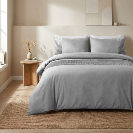 Dekbedovertrek Velvet Band - Sand/Grijs