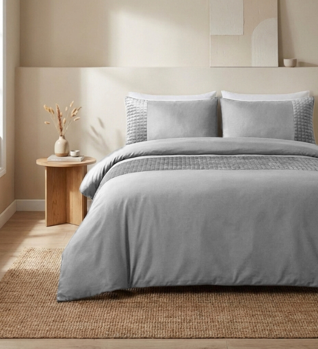 Dekbedovertrek Velvet Band - Sand/Grijs