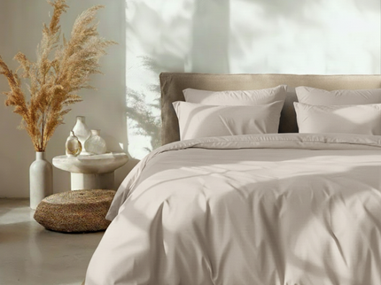 Dekbedovertrek Percale Katoen Uni - Zand/Grijs
