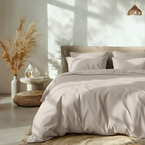 Dekbedovertrek Percale Katoen Uni - Zand/Grijs