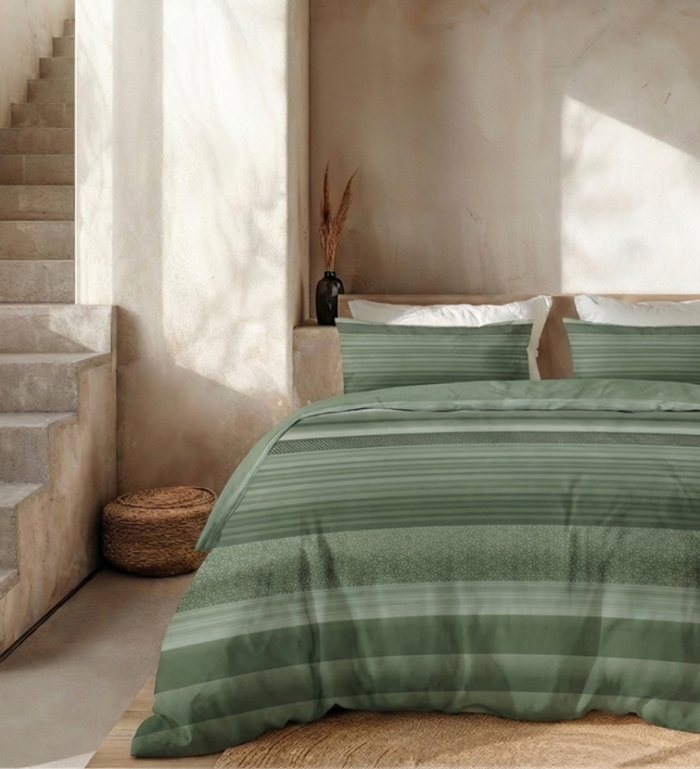 Dekbedovertrek Percale Katoen - Stripe Olive