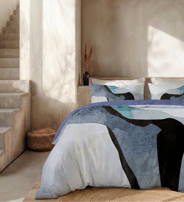 Dekbedovertrek Percale Katoen - Abstract Marble - Blauw