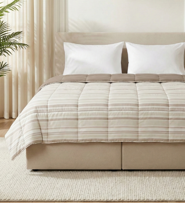 Easy Dekbed Zonder Overtrek - Horizontal Lines - Beige
