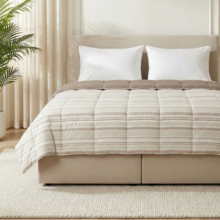 Easy Dekbed Zonder Overtrek - Horizontal Lines - Beige