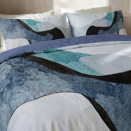 Dekbedovertrek Percale Katoen - Abstract Marble - Blauw