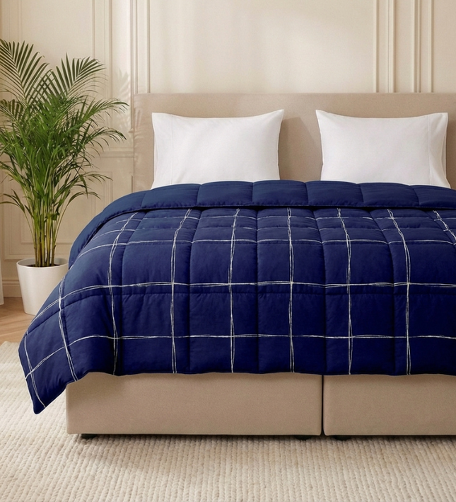 Easy Dekbed Zonder Overtrek - Scribble Squares - Navy