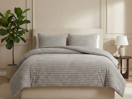 Lazy Dekbed Zonder Overtrek - Teddy Rib - Grijs