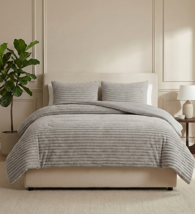 Lazy Dekbed Zonder Overtrek - Teddy Rib - Grijs