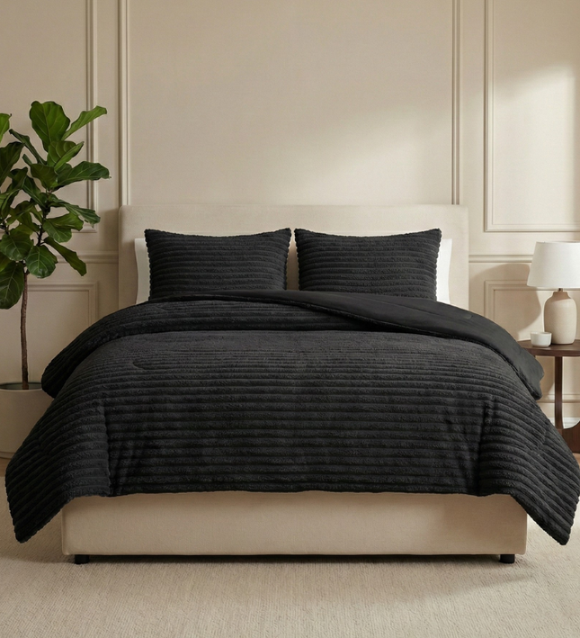 Lazy Dekbed Zonder Overtrek - Teddy Rib - Zwart