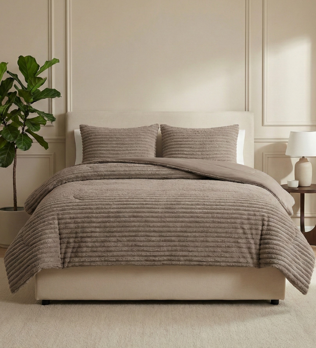 Lazy Dekbed Zonder Overtrek - Teddy Rib - Taupe