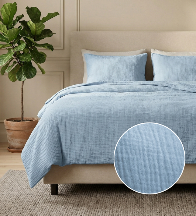 Dekbedovertrek Percale-Katoen - Mousseline - Blauw