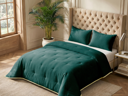 Easy Dekbed Zonder Overtrek Corduroy - Donker Groen/Crème