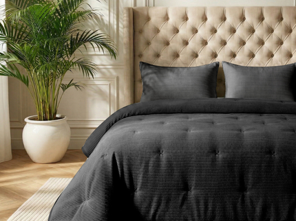 Easy Dekbed Zonder Overtrek Corduroy - Antraciet/Zwart