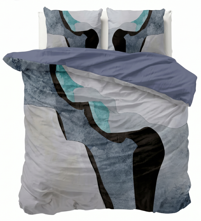 Dekbedovertrek Percale-Katoen Verkoelend - Abstract Marble - Blauw