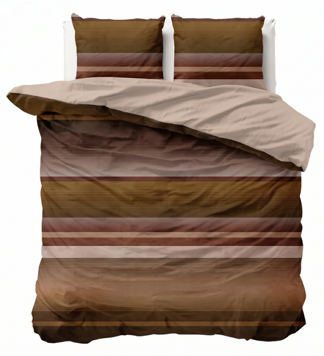Dekbedovertrek Percale-Katoen Verkoelend - Stripe Kaneel
