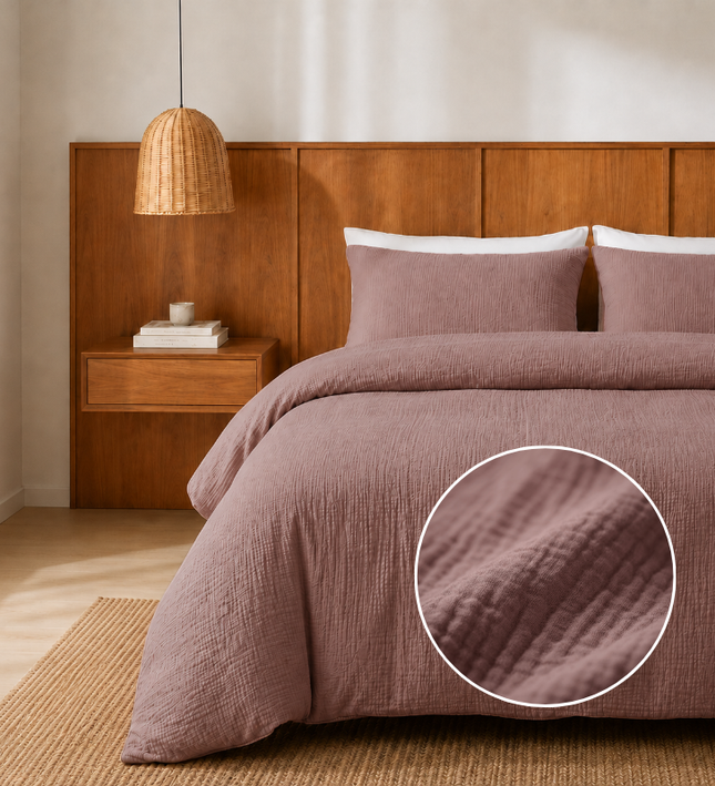 Dekbedovertrek Percale-Katoen Verkoelend - Mousseline - Oud Roze