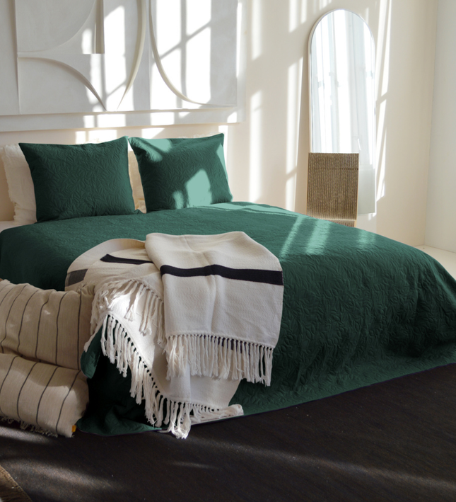 Bedsprei Flowers - Donkergroen