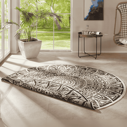 Buitenkleed Nora Rond - Creme/Zwart