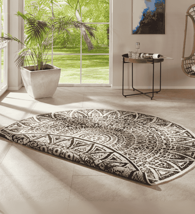 Buitenkleed Nora Rond - Creme/Zwart
