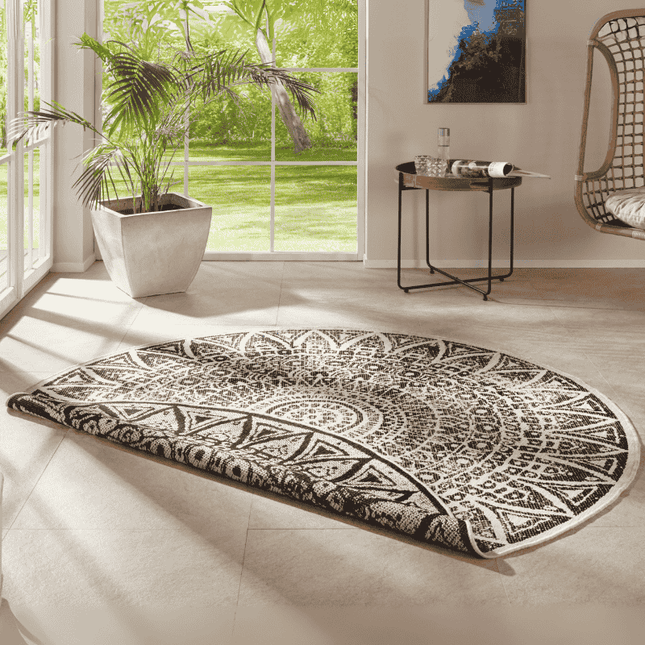 Buitenkleed Nora Rond - Creme/Zwart