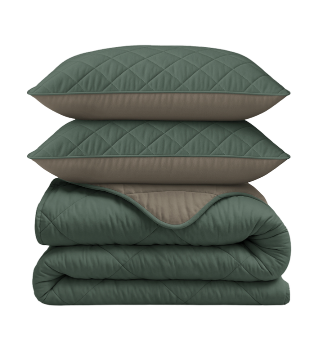 Lazy Dekbed Zonder Overtrek - Double Face - Taupe/Groen