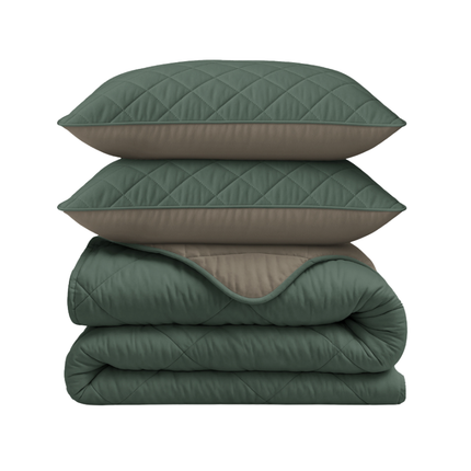 Lazy Dekbed Zonder Overtrek - Double Face - Taupe/Groen