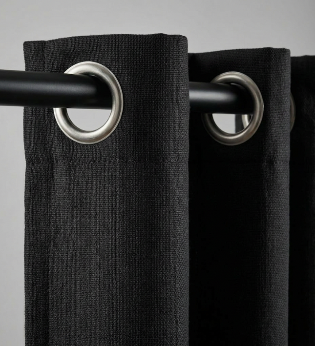 Gordijnen met Linnen Look - Ringen - Zwart