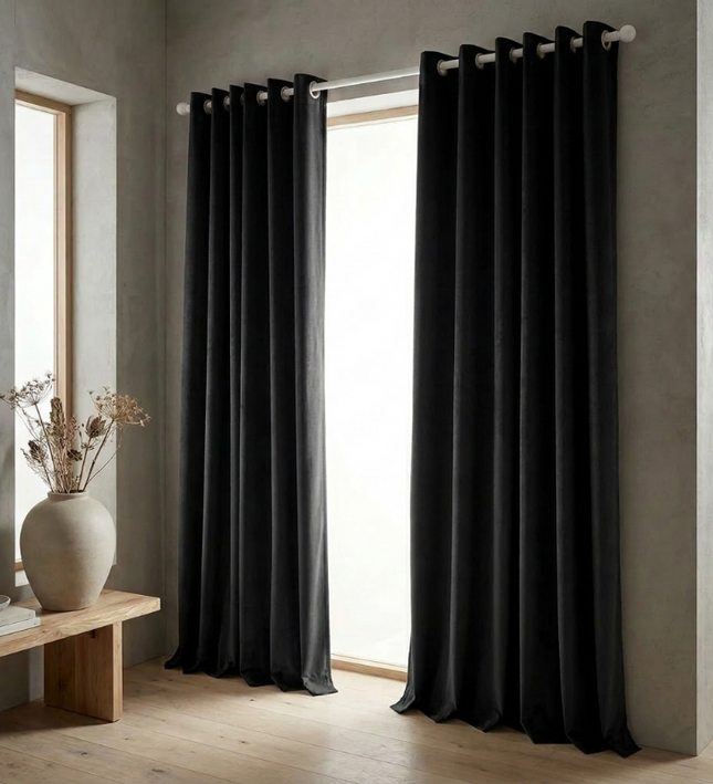 Velvet Gordijnen Verduisterend - Ringen - Zwart