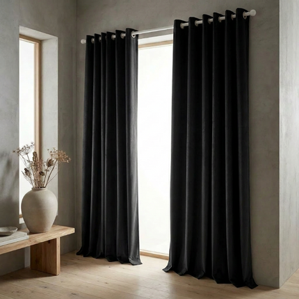 Velvet Gordijnen Verduisterend - Ringen - Zwart