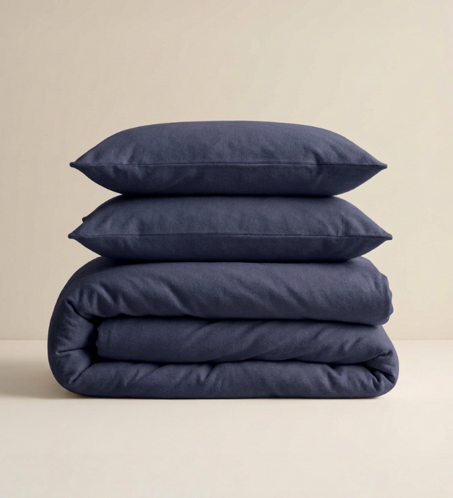 Dekbedovertrek Katoen Flanel - Uni - Navy