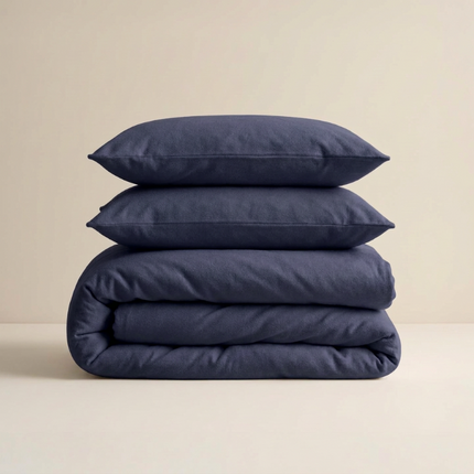 Dekbedovertrek Katoen Flanel - Uni - Navy