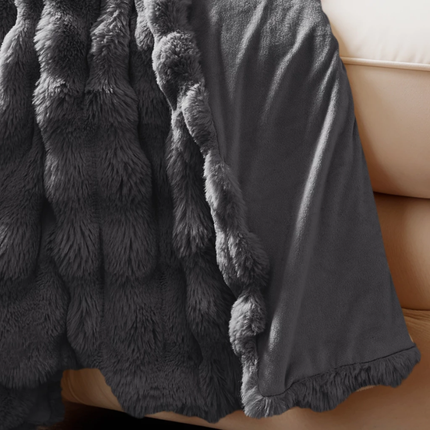 Plaid Pom Rabbit Fur - Antraciet
