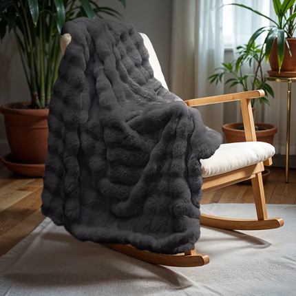 Plaid Pom Rabbit Fur - Antraciet