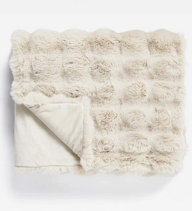 Plaid Pom Rabbit Fur - Beige