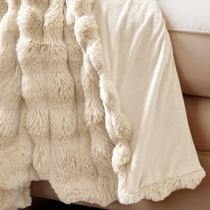 Plaid Pom Rabbit Fur - Zand
