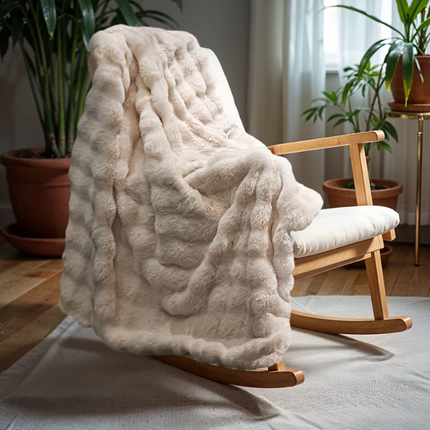Plaid Pom Rabbit Fur - Zand