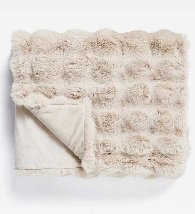 Plaid Pom Rabbit Fur - Zand