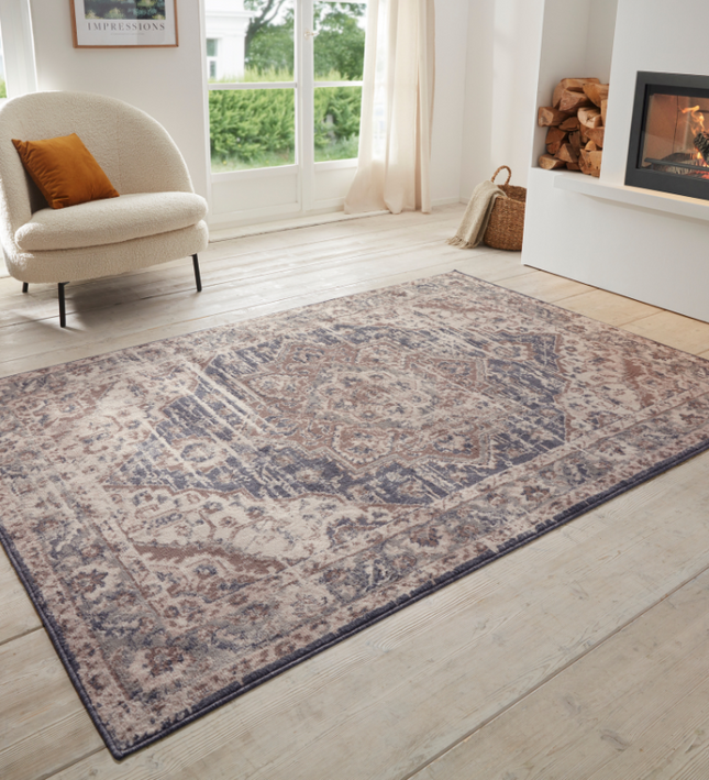 Vloerkleed Vintage Sand - Beige/Blauw