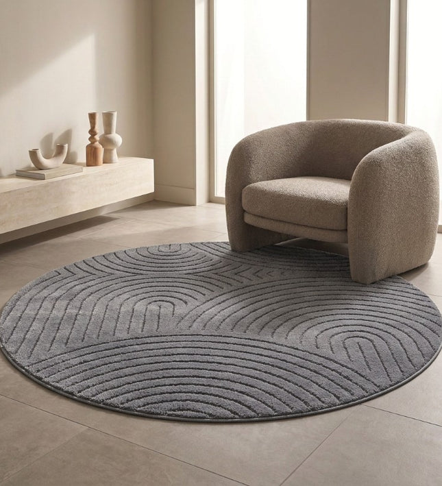 Rond Japandi Vloerkleed - Antraciet