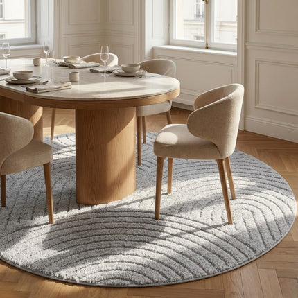 Rond Japandi Vloerkleed - Lichtgrijs