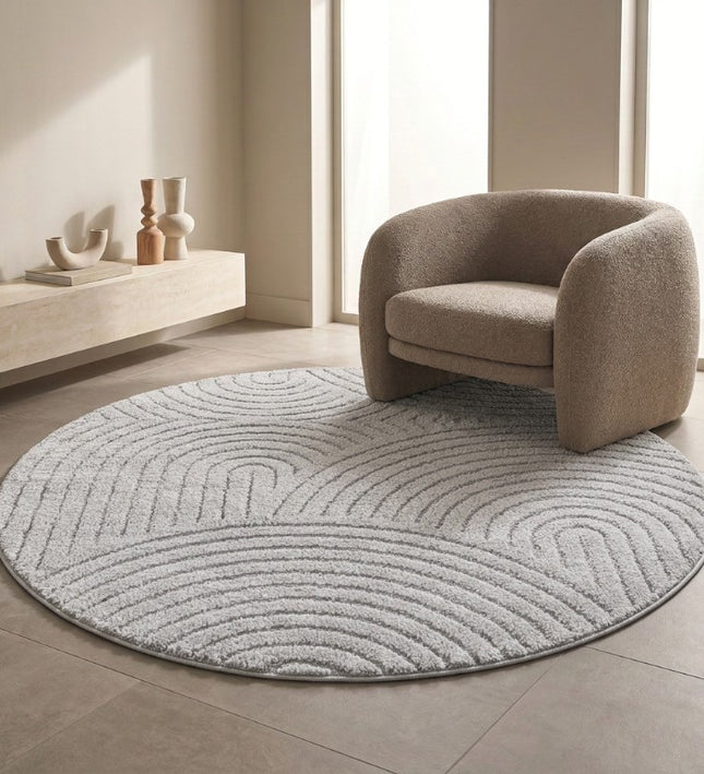 Rond Japandi Vloerkleed - Lichtgrijs