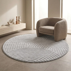 Rond Japandi Vloerkleed - Lichtgrijs