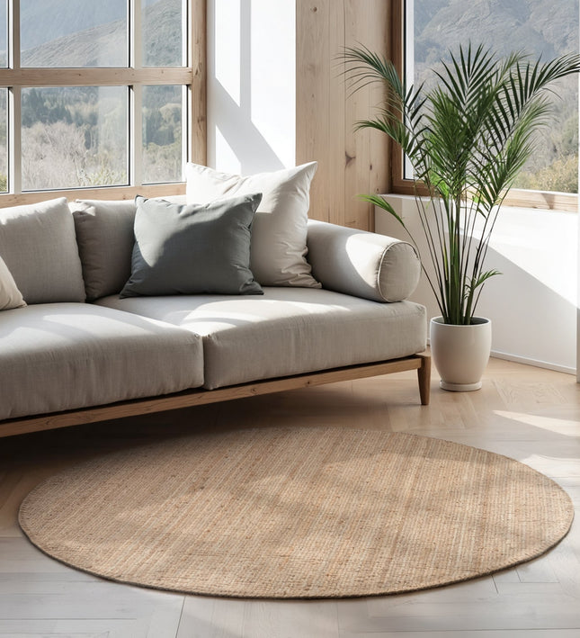 Rond jute vloerkleed Jaipur – Natuurlijk goud