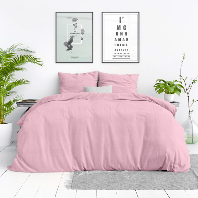 Dekbedovertrek Katoen - Stone Washed - Roze