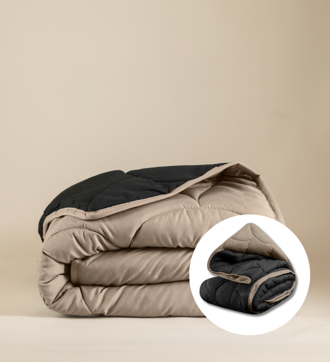 Lazy Dekbed & Dekbedovertrek in 1 - Double Face - Zwart / Taupe