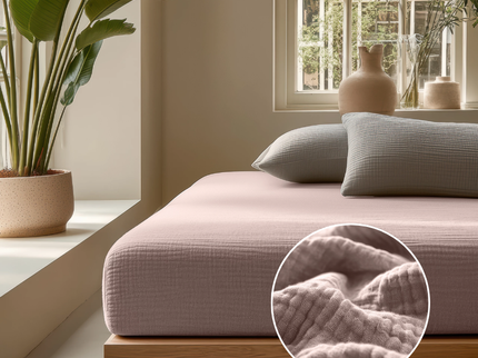 Hoeslaken Katoen Mousseline - Roze
