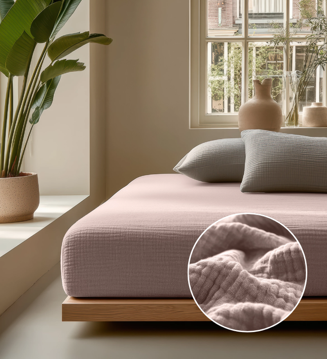 Hoeslaken Katoen Mousseline - Roze