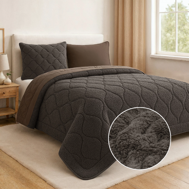 Lazy Dekbed Zonder Overtrek - Teddy - Taupe/Grijs