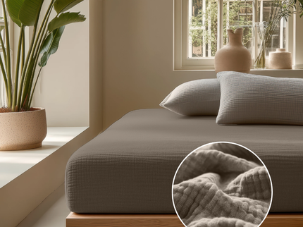 Hoeslaken Katoen Mousseline - Taupe
